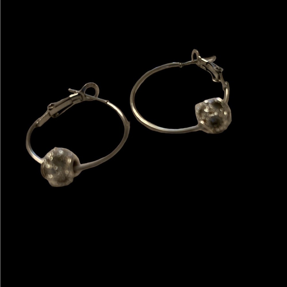 Silver Hoop Earrings with Cyrstal Stones Ball